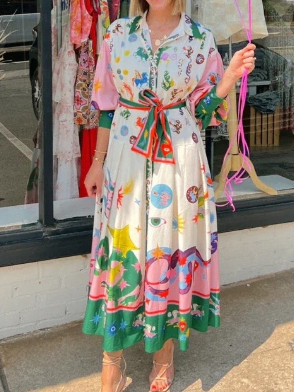 Vestique NWT Charmed Celestial Print Midi Shirt Dress